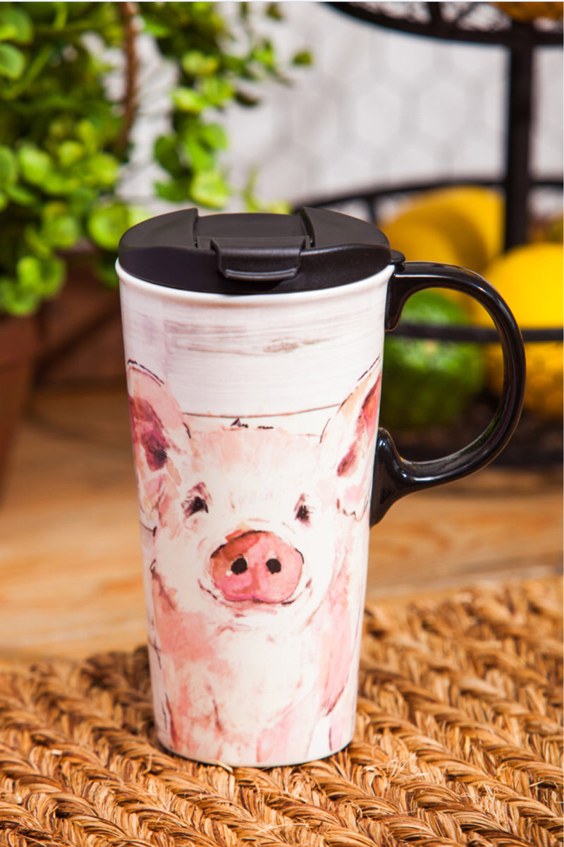 Ceramic Travel Cup: Pretty Pink Pig