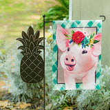 Flag - Floral Crowned Pig Garden Linen Flag