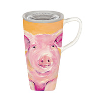 Ceramic Travel Cup FLOMO 360 Travel Cup, 17 OZ, Pig Portrait