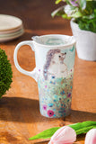 Ceramic Travel Cup, 17 OZ. ,w/box and Tritan Lid, Hedgehog in the meadow