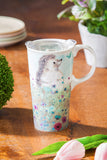 Ceramic Travel Cup, 17 OZ. ,w/box and Tritan Lid, Hedgehog in the meadow