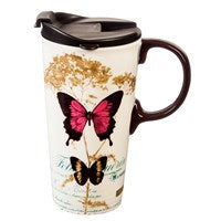 Ceramic Travel Cup, 17 OZ., Butterfly