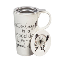 Ceramic Cup w/ Infuser & Lid, 12 OZ., Today's a good day for a good day