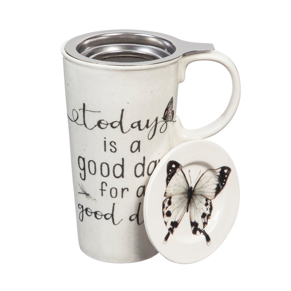 Ceramic Cup w/ Infuser & Lid, 12 OZ., Today's a good day for a good day