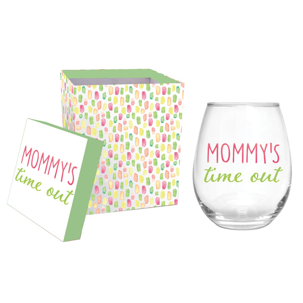 Wine glass - Stemless Wine Glass w/box, 17 oz., "Mommy's Time Out"