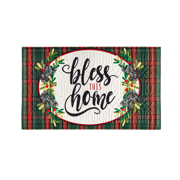 Mat - (XLarge) Bless This Home Plaid Embossed Floor Mat (Large 30" x 18") (EXTRA LARGE INSERTS)