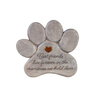 Memorial Garden Stone - 11inch Paw Shaped Pet Memorial Garden Stone, "Best Friends Live Forever"