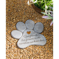 Memorial Garden Stone - 11inch Paw Shaped Pet Memorial Garden Stone, "Best Friends Live Forever"