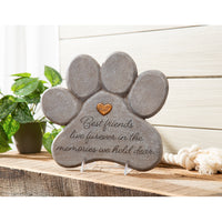 Memorial Garden Stone - 11inch Paw Shaped Pet Memorial Garden Stone, "Best Friends Live Forever"