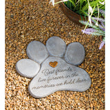 Memorial Garden Stone - 11inch Paw Shaped Pet Memorial Garden Stone, "Best Friends Live Forever"